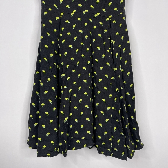2/$30 ZARA Lemon Print Fit and Flare Black Dress V-Neck Scalloped Sleeve #6871 - Picture 6 of 16